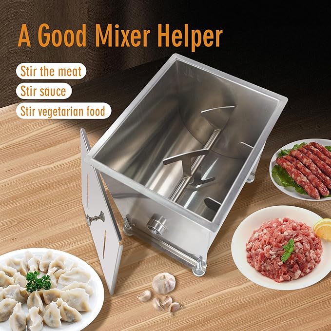 CMI Commercial Stainless Steel Manual Meat Mixers with lid,16Lb/10L Fixed Tank,(Mixing Maximum 15Lb for Meat),Sausage Mixer Machine Meat Processing Equipment