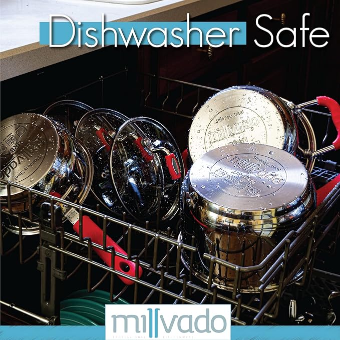 Stainless Steel Stock Pot, 6 Quart with Clear Glass Lid, Steam Hole, Permanent Markings - Gas, Electric & Induction Compatible