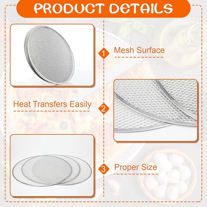 Nuogo 5 Pcs 18 Inch Pizza Pan with Holes Aluminum Mesh Pizza Screen Seamless Round Tray for Oven Nonstick Baking Sheet for Kitchen Bakery Restaurant BBQ Party Cookware Supplies