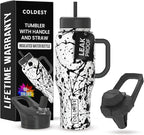 Coldest Tumbler with Handle and Straw - 100% Leak Proof Insulated Tumbler with Lid and Straw (3 Lids) - Stainless Steel Tumblers for Women & Men - Cup Holder Friendly Base, 36 oz (Dark Matter)