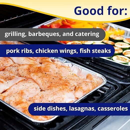 IDL Packaging Full Size Aluminum Steam Table Pans - Shallow, 21" x 13" x 1.5" (pack of 10) - Disposable Foil Pan for Grilling, Roasting, BBQ, Cooking, Baking, Freezing