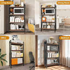 KEIKI 4-Tier Kitchen Bakers Rack with Storage, 56.3'' Microwave Stand, Bookcase Shelf Adjustable Shelves Freestanding, Bakers Rack for Kitchen, Garage, Pantry, Bathroom