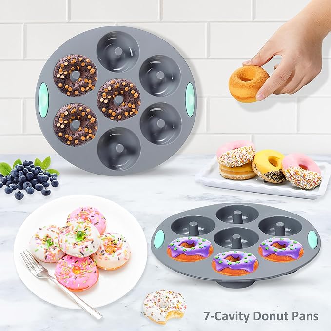 Tongjude 47 Pieces Silicone Baking Pans Set, 6 Silicone Cake Molds, Loaf Pan, Doughnut Pans, Non-Stick Baking Cup, with Measuring Cups and Spoons Set, Grey