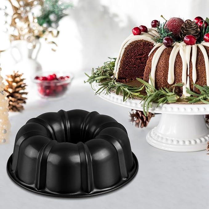 Homikit 10 Inch Non-stick Cake Pan, Heavy Duty Carbon Steel Fluted Tube Round Pans for Baking Meatloaf Jello Angel Food Cake Monkey Bread and More, 10 Cups Large Capacity & Easy Release, Black