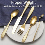 Gold Hammered Silverware Set, 40 Piece Stainless Steel Heavy Duty Flatware Set for 8, Food-Grade Tableware Cutlery Set for Home Restaurant, Mirror Polished, Dishwasher Safe