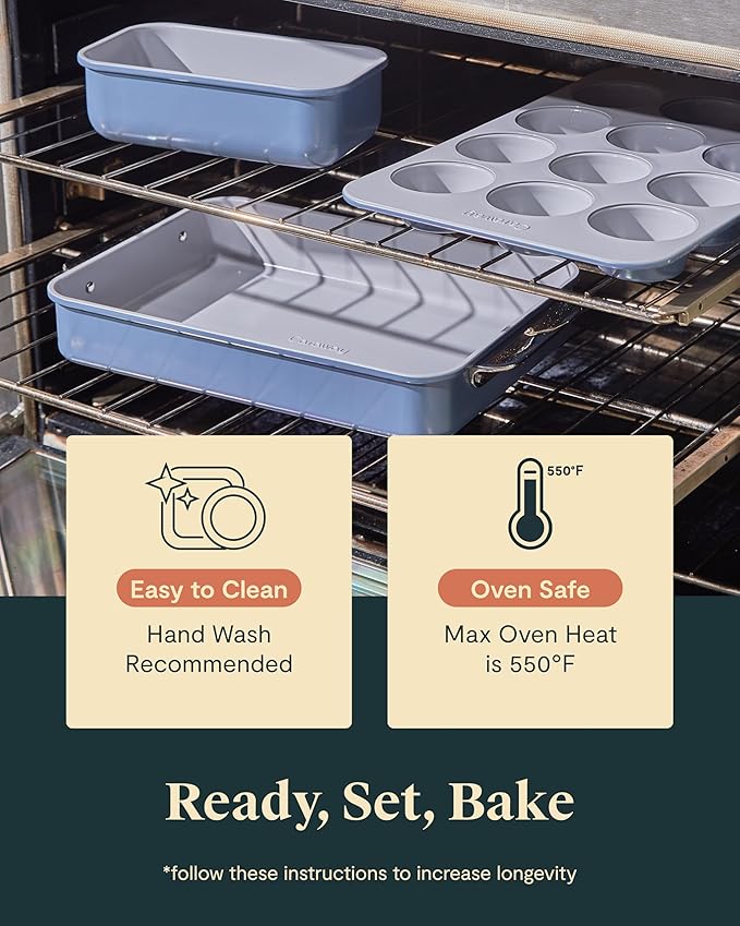 Caraway Nonstick Ceramic Bakeware Set (11 Pieces) - Baking Sheets, Assorted Baking Pans, Cooling Rack, & Storage - Aluminized Steel Body - Non Toxic, PTFE & PFOA Free - Navy