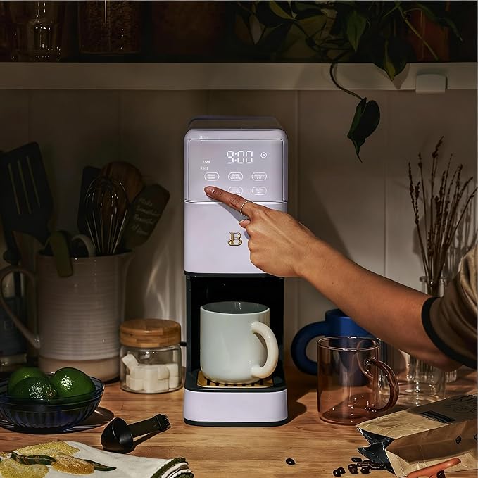 Beautiful Perfect Grind Programmable Single Serve Coffee Maker with Touch Display and Integrated Burr Grinder, Auto Coffee Strength Selection, 64oz Water Reservoir (Lavender)