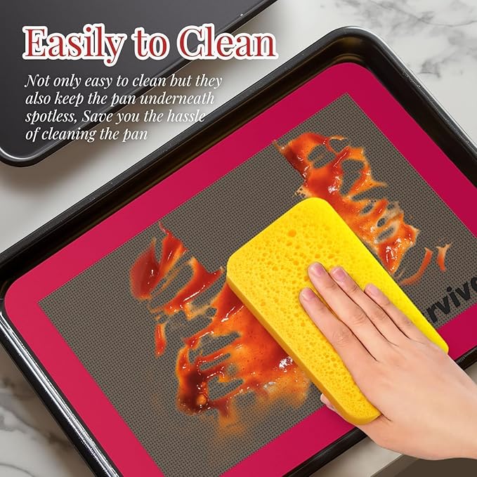 Silicone Baking Mat, 2 colors Half Sheet(16.5"x11.6") Non-Stick Baking Mat, Food Safe Silicone Mats for Baking Cookies, Macarons, Vegetables, 480℉ Heat Resistant (Deep Raspberry & Amber)