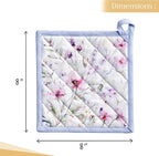 Maison d' Hermine Pot Holders 100% Cotton Heat Resistant Potholders 8" x 8" Hot Pads with Loop BBQ, Cooking, Baking, Grilling, Kitchen, Handling Hot Pans Spring/Summer (Pack of 1, Summer Floral)
