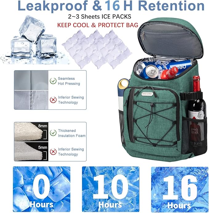 Backpack Coolers Insulated Leak Proof 30 Cans, Soft Sided Insulated Cooler Bags Ice Chest Backpack for Beach Travel Camping, with Reusable Ice Packs