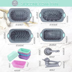 Tongjude 45 Pieces Silicone Loaf Pan for Baking Bread, 4 Cups Silicone Baking Pans Set, Fluted Cupcake, Non-Stick Kitchen Oven Baking Pans, with Measuring Cups and Spoons Set, Grey