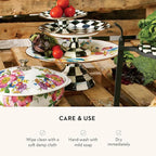 MACKENZIE-CHILDS Enamel Pedestal Platter, Round Cake Stand, Mini White Flower Market