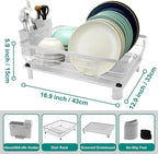 Dish Drying Rack for Kitchen Counter,Space-Saving Dish Rack with Drainboard,Rustproof Countertop Dish Drainer with Utensil Holder for Sink,White