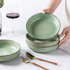 GBHOME 9'' Large Ceramic Pasta Bowls, 38oz Stoneware Pasta Serving Bowls Set of 4 for Kitchen, Wide Bowls for Fruit,Pasta,Salad,Oatmeal,Meal, Microwave Safe, Reactive Glaze-Pastel Green