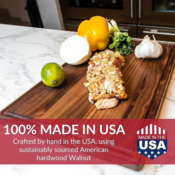 Made in USA Walnut Cutting Board by Virginia Boys Kitchens - Butcher Block made from Sustainable Hardwood (20x15)