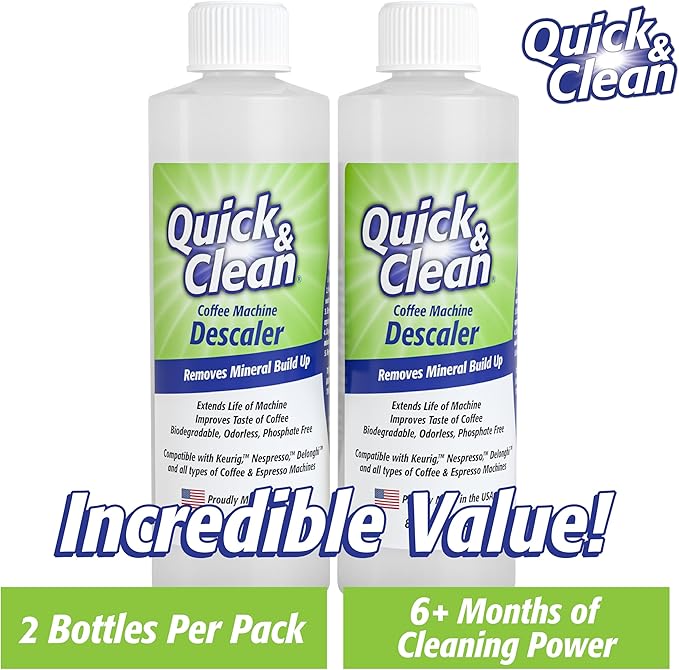 Quick & Clean 2-Pack Descaler (4 Total Uses) - Made in the USA - Descaling Solution for Keurig, Nespresso, Ninja, Delonghi, Coffee and Espresso Machines
