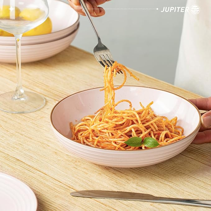 famiware Jupiter Pasta Bowls, 30 OZ Large Salad Bowls Set of 4, Microwave and Dishwasher Safe, Sturdy and Stackable, Serving Bowls for Kitchen, Light Pink