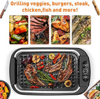 Techwood 1500W Smokeless Indoor Electric Grill with Non-Stick Plates and Tempered Glass Lid - Korean Grill with Temperature Control