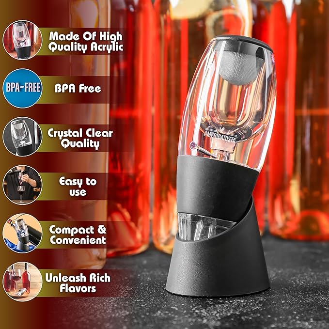 Red Wine Aerator- Wine Pourer- Decanter- Premium Wine Aerator with Stand - Decanter Aerating Spout with Filter for any type of Bottle or Glass- Oxygenator Accessory for Wine