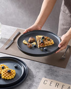 famiware Star Dinner Plates for 6, 10 inches Plate Set, Scratch Resistant, Stoneware Dinnerware, Kitchen Modern Rustic Serving Dishes, Matte Dark Charcoal (Full Glaze)