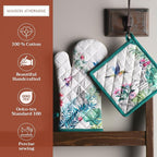 Maison d' Hermine 100% Cotton Oven Mitt & Pot Holder Set (7.5"x13" & 8"x8") Heat Resistant BBQ Cooking Gloves with Loop, Baking, Grilling, Kitchen, Handling Hot Pans Spring/Summer (Tropiques)