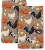 Rooster Chicken Dish Towels Set of 2, Absorbent Vintage Decorative Kitchen Towels dishcloths, Retro Kitchen Baking Bar Bathroom Decor Drying Cloth