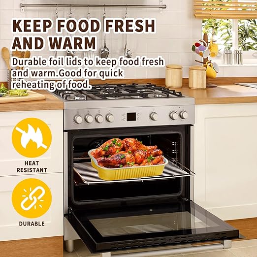 15 Pack 9x13 Aluminum Foil Pans with Lids Half Size Extra Heavy Duty, Gold Aluminum Foil Baking Pan Double Thick Tin Foil Food Container with Lids for Baking, Roasting, Cooking or Steam Table