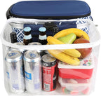 ALLCAMP Insulated Cooler Bag Portable Collapsible Picnic Basket Cooler with Sewn in Frame (Medium Rectangle Blue White)