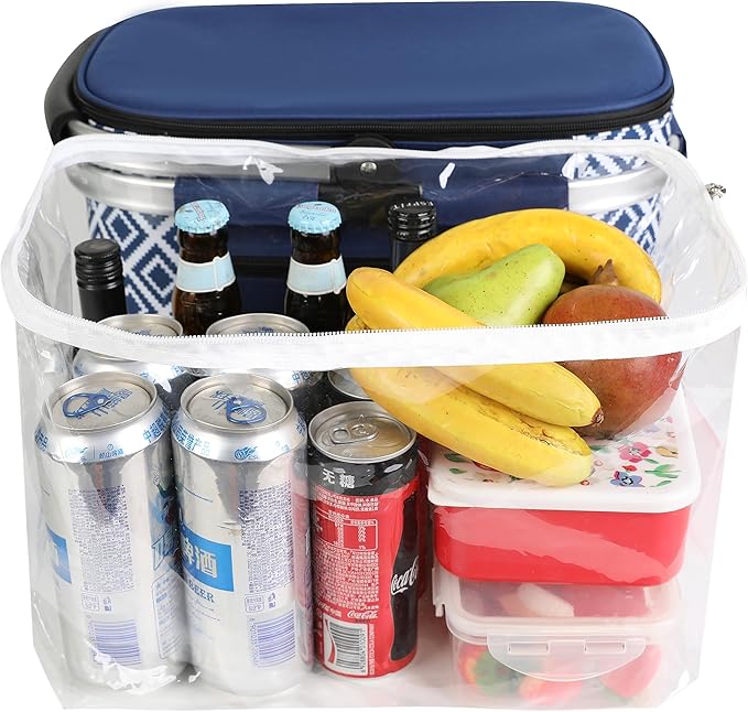 ALLCAMP Insulated Cooler Bag Portable Collapsible Picnic Basket Cooler with Sewn in Frame (Medium Rectangle Blue White)