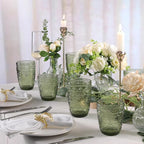 14OZ Drinking Glasses Set of 4, Green Drinking Glasses, Colored Glassware Drinking, Highball Beverage Glasses Cup, Vintage Glassware Set for Water, Juice, Cocktail, Coffee