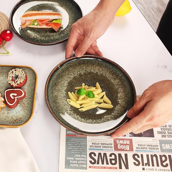 Porcelain Dinner Plates Dessert tray, Set of 4, for Main Dish, Steak, Bread, Risotto, Salad, Pasta, Microwave and Dishwasher Safe, Scratch Resistant durable, 8.1 Inch Black