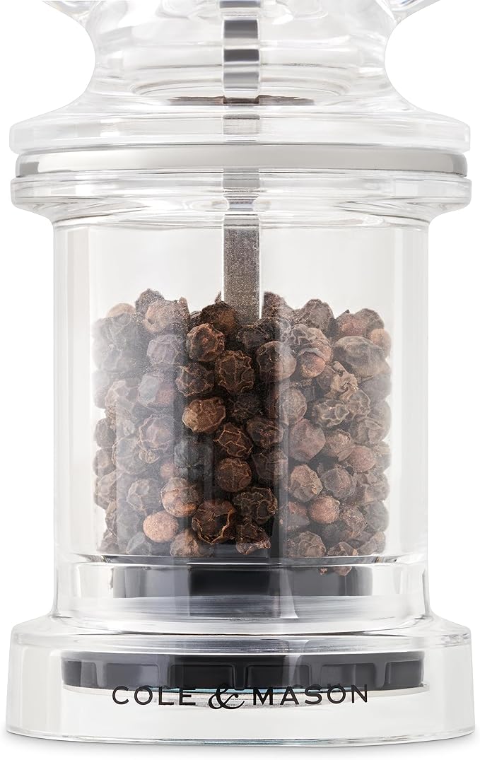 Cole & Mason 675 Refillable Spice Mill - Kitchen & Home Accessory - Table Pepper Grinder - Peppercorn Included - Acrylic - Pepper Mill 4.5"