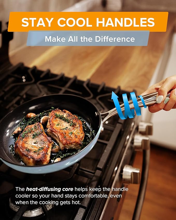 Nuwave Lux 13-Piece Premium Cookware Collection, Healthy G10 Duralon Blue Ceramic Nonstick, Ultra Durable, PFAS-Free, Lightweight & Works on All Cooktops