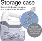 Hamilton Beach Professional 5-Speed Electric Hand Mixer with High-Performance DC Motor, Slow Start, Snap-On Storage Case, Stainless Steel Beaters & Whisk, White (62652)