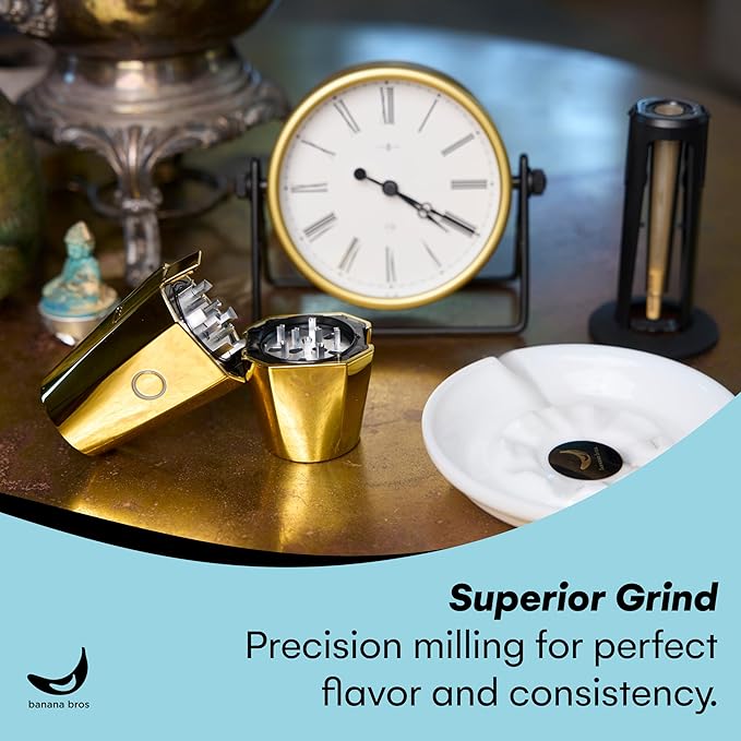 Banana Bros OTTO Electric Smart Spice Grinder - Automatic Herb Grinder with Smart Technology - USB Rechargeable - Portable Milling for Dry Herbs and Spices - Gold - Carrying Case Included