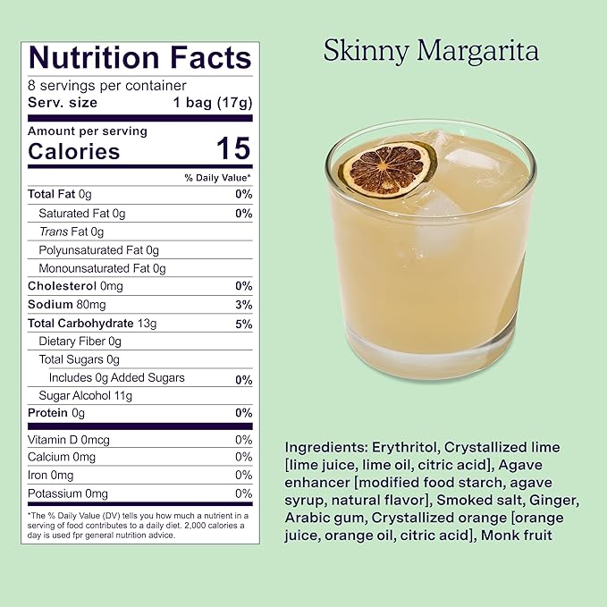 SAYSO Skinny Margarita Cocktail Sticks | Craft Cocktail or Mocktail in 1 Min, Just Add Water + Spirits (0g Sugar, 15 Calories, Vegan, Gluten-Free, Kosher, Non-GMO), 8 Single-Serve Mixers