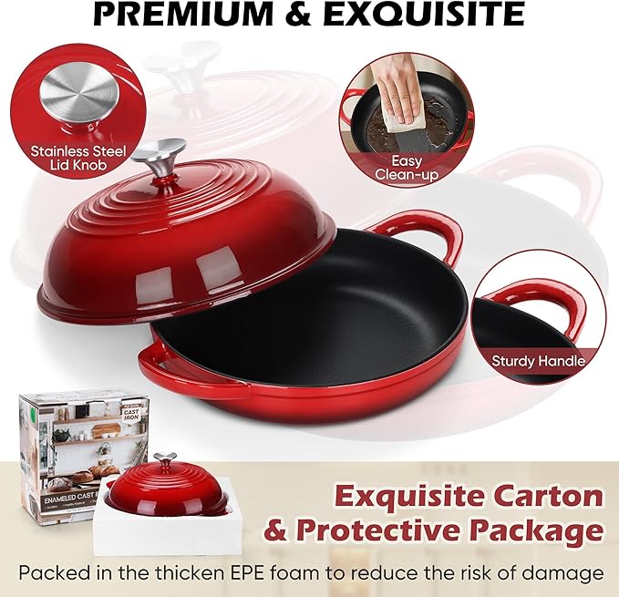 Bread Oven for Sourdough (5.5 QT), Joyfair Enamaled Cast Iron Bread Dutch Oven with Lid, Sourdough Bread Baking Pan with Heavy Duty Dual Handles, Non-Stick & Even Cooking, Oven-safe up to 500°F, Red
