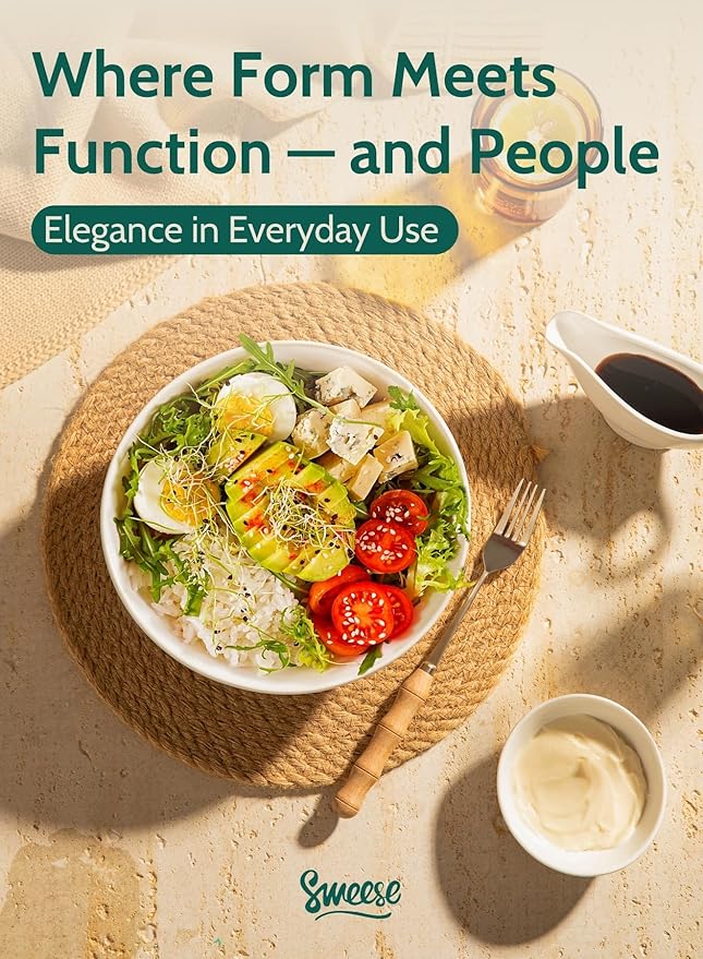 Sweese 42oz Porcelain Serving Bowls - Set of 4, 8-Inch White Bowls for Salad, Soup, Pasta & More - Microwave, Dishwasher & Oven Safe