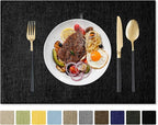 Romanstile Cloth Placemats Set of 8-12 x 18 Inch, Heat Resistant Double Layered Thickened Burlap Place Mats, Washable Faux Linen Farmhouse Table Mats for Kitchen/Dining/Party/Outdoor, Black