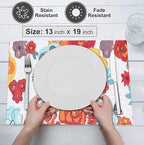 Ruvanti Placemats 100% Cotton 13x19 Inch, Dining Table Placemats Set of 6, Modern Place Mats for Dining Table Decor, Kitchen & Table Linens, Coffee Mat for Christmas Dinners – Multi Flower