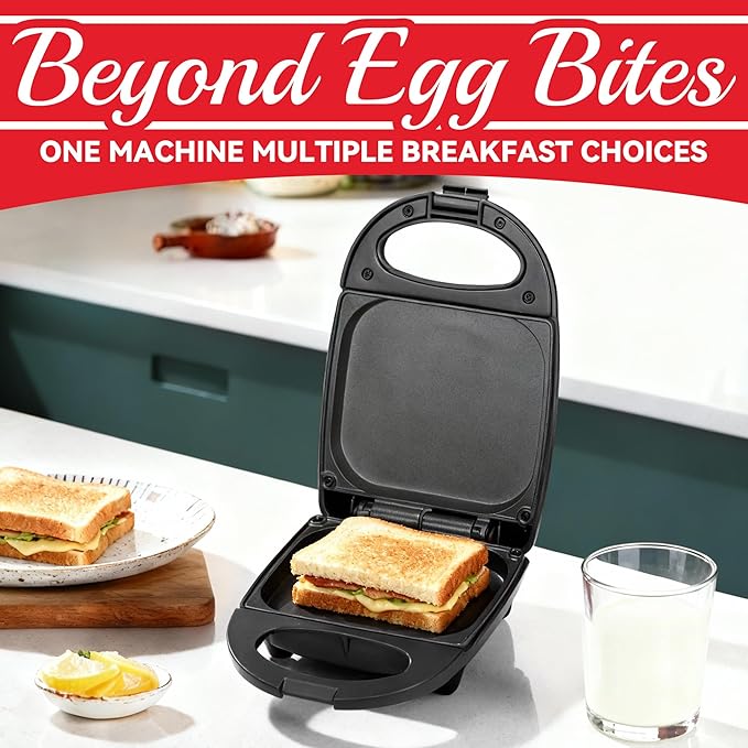 Egg Bite Maker with 2 Silicone Egg Molds for Breakfast Sandwiches, Breakfast Maker, Omelet Pan, Healthy Snacks or Desserts, Black