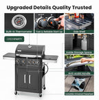2 in 1 Propane Gas BBQ Grill with Side Burner & Porcelain-Enameled Cast Iron Grate, 4-Burner Flat Top Griddle, 46,700 BTU Outdoor Barbecue Propane Griddle Grill Combo for Camping, Patio, Backyard