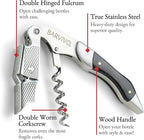 Barvivo Wine Opener with Foil Cutter and Cap Remover - Double Hinged Corkscrew for Bartenders - Stainless Steel Wine Key for Easy Bottle Opening - Manual Wine Bottle Opener - Ebony Wood, 4.7x1.2-Inch
