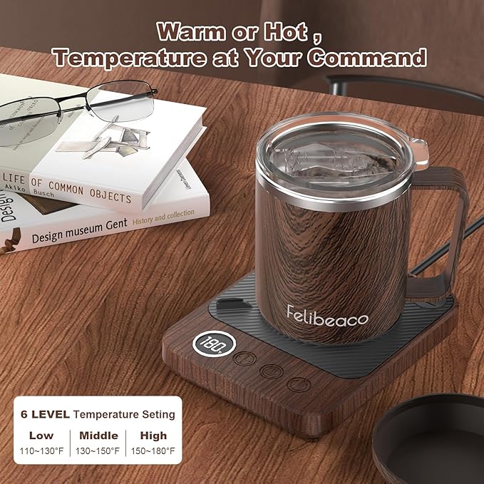Coffee Mug Warmer for Desk, Electric 36W Coffee Cup Warmer with Auto Shut Off/Timer for Office Home, Smart Coffee Cup Mug Heater for Warming and Heating Beverage,Candle,Tea,Coffee Gifts,Wood