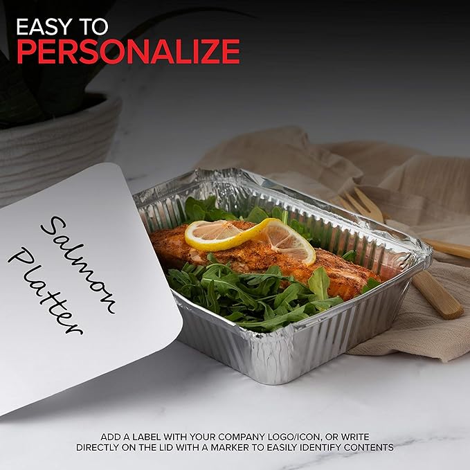 Stock Your Home 2 Lb Aluminum Pans with Lids (25 Pack) - Disposable & Recyclable Takeout Trays with Lids - To Go Containers for Restaurants, Catering, Delis