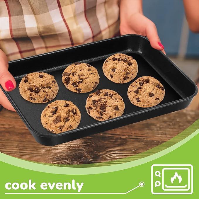 E-far Toaster Oven Pan with Rack Set, 10.5 x 8 x 1 Inch Nonstick Small Cookie Baking Sheet with Cooling Rack, Non-Toxic & Easy to Clean
