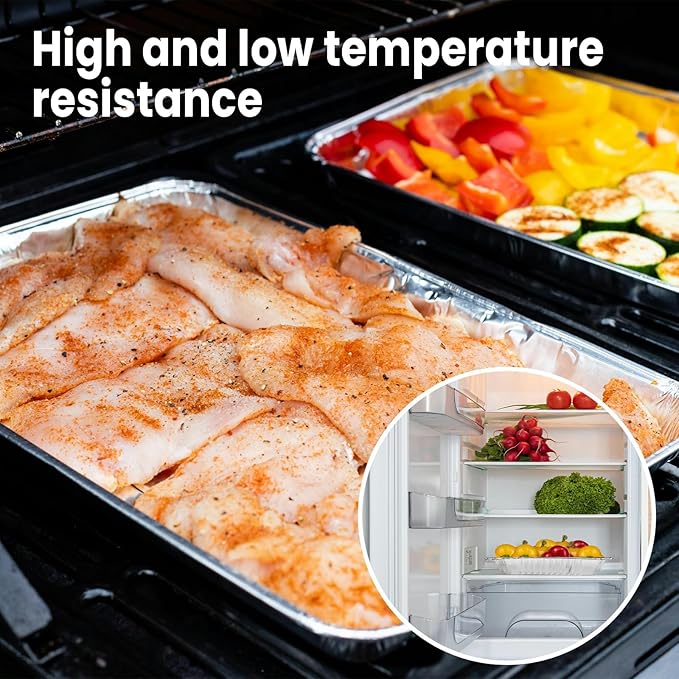 YLT WAX 9x13 Aluminum Pans with Lids, 20 Pack Disposable Foil Pan with Clear Lid, Half Size Deep Extra Heavy Duty Food Containers for Baking, Cooking, Roasting, Heating or Steam Table