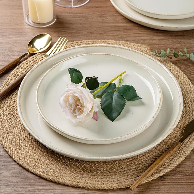 AmorArc Ceramic Dinnerware Sets with Pasta Bowls for 8, Handpainted Plates and Bowls Set with Rustic Terracotta Underside, Scratch Resistant Dishes Set, Dishwasher & Microwave Safe, 32 Pcs