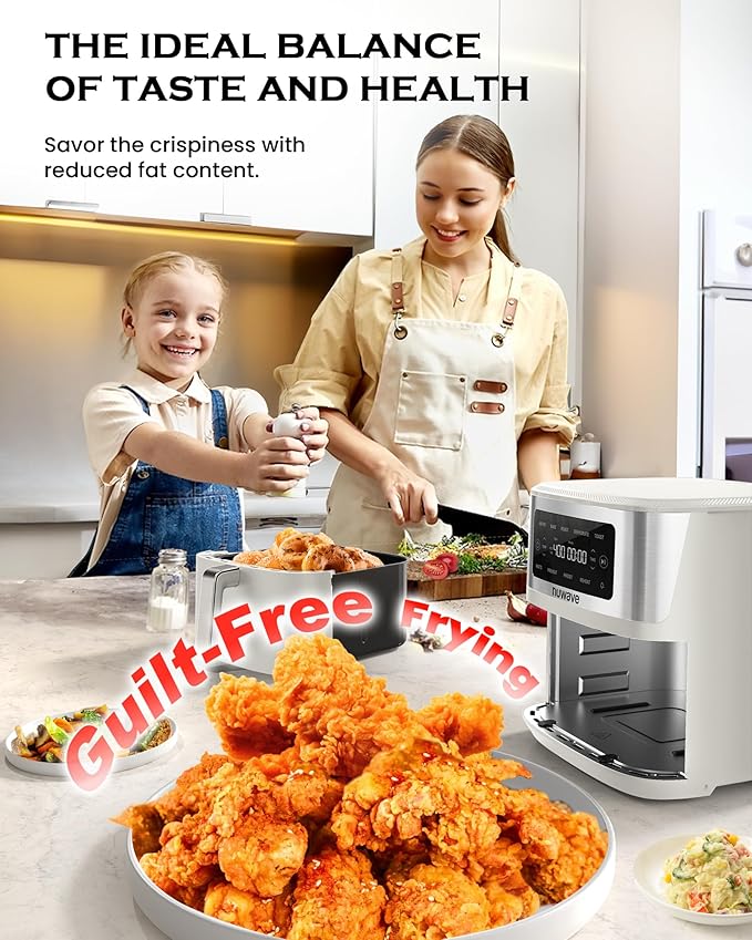 Nuwave Brio Plus 6-in-1 Air Fryer, 7-Qt Large Capacity, 50°F–400°F Precise Temp Control, Non-Toxic PFAS-Free Nonstick, Air Fry, Bake, Roast, Toast, Dehydrate, Reheat, 100 Presets, Dishwasher Safe