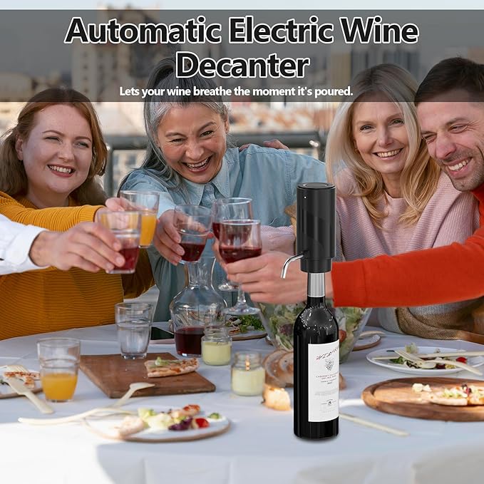 Wine Aerator Electric Decanter – Automatic Wine Dispenser & Pourer with Type-C Rechargeable Battery, Instant Aeration Wine Accessories for Red & White Wine, Christmas Gift for Wine Lovers